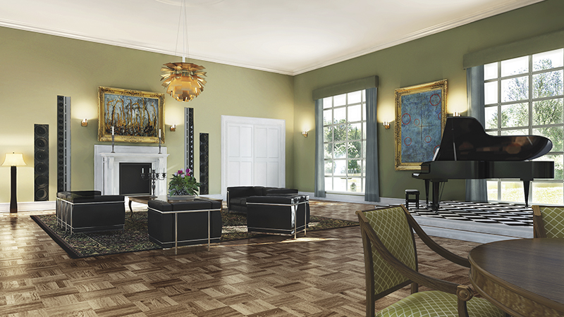 Halvside_vertikalt_800x450_ModelLS Model LS in a living room with a piano