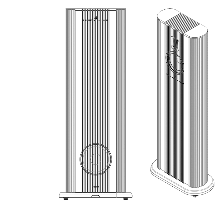 Technical drawing of Model O speakers