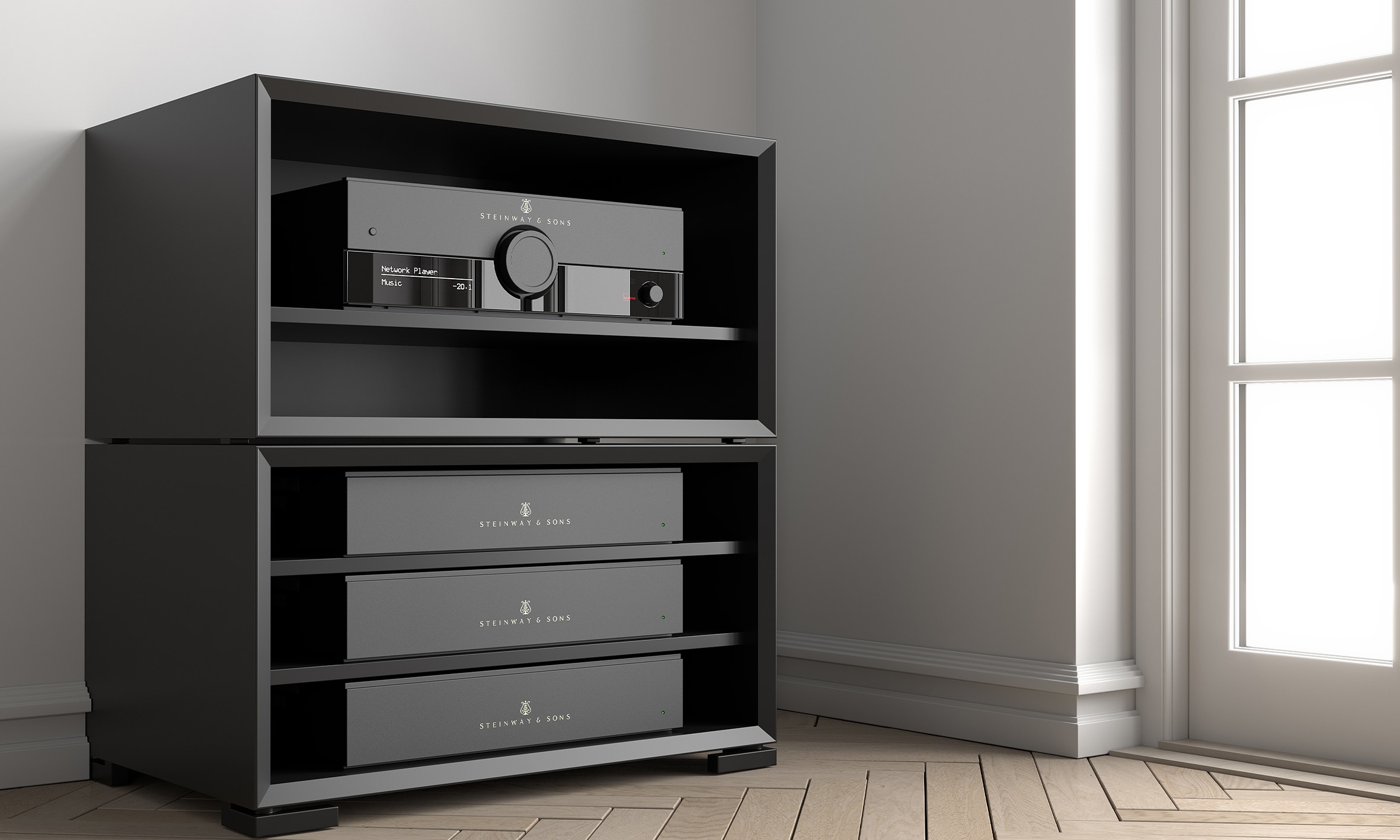 PureAudioSL Steinway & Sons Model P300 with A2s in a clic furniture