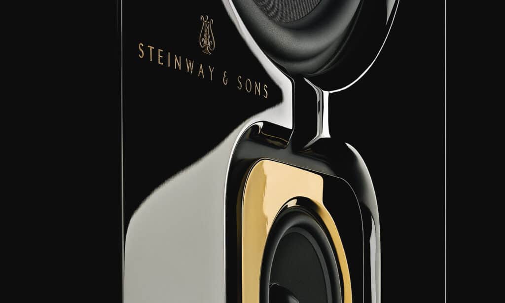 Close up of Steinway & Sons Model D loudspeaker
