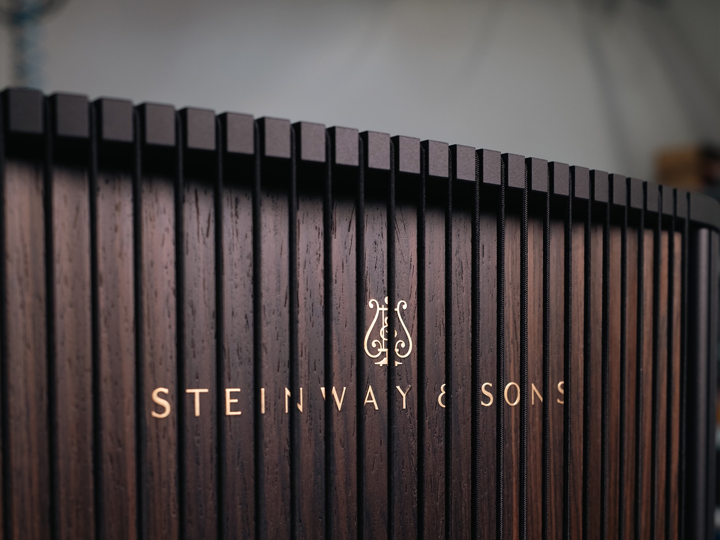 Close up of a custom Steinway & Sons Model O speaker