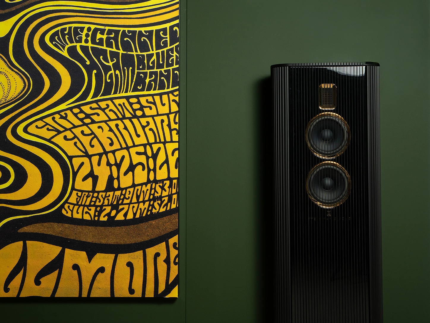 Steinway & Sons Model O speaker in front of a green wall